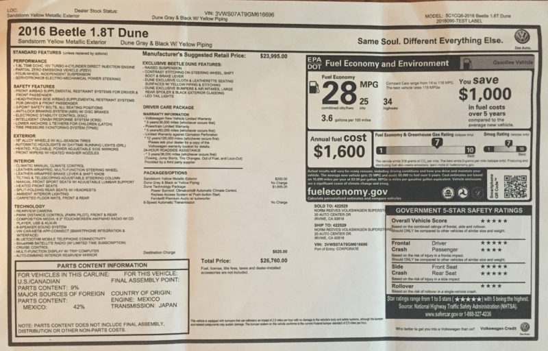 2016 Volkswagen Beetle 1.8T Dune