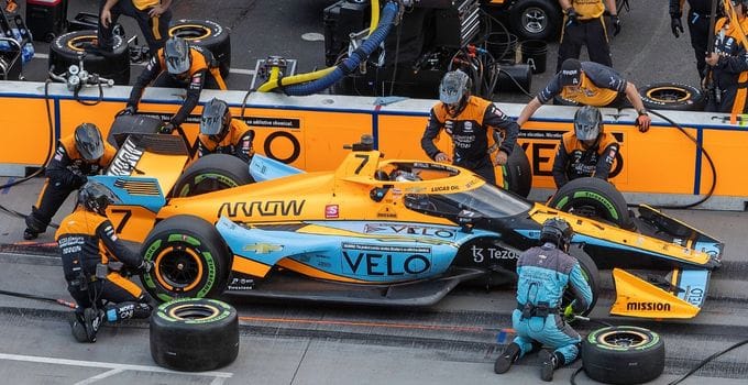 Bridgestone guayule tires in action on the track.