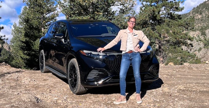 Sara and the 2023 M-B EQS SUV Featured Image. Photo: Sara Lacey