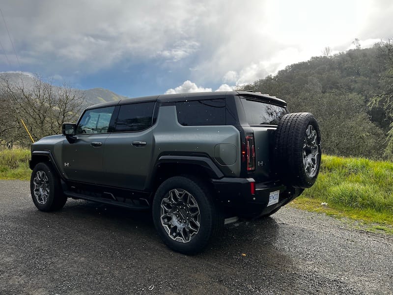 A Girls Guide to Cars | GMC Hummer EV SUV: A Kitschy-Cool EV with Functional Space, Utilitarian Interior - GMC Hummer EV SUV rear 34