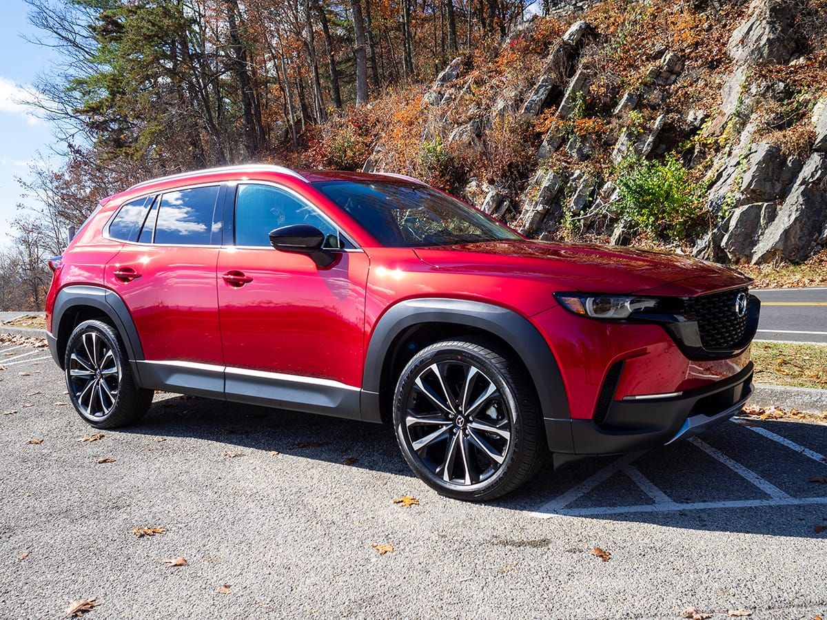 Soul Red Crystal Metallic on the 2024 Mazda CX-50 is hard to photograph, but it is stunning in person. Photo: Cameron Aubernon