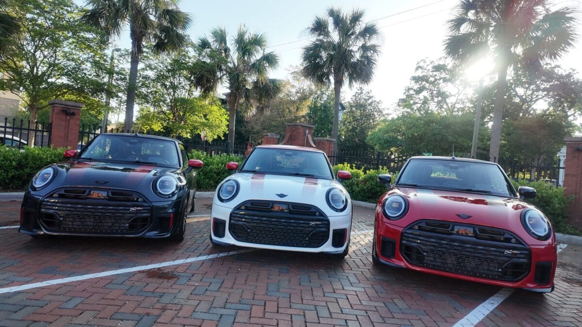 Three New Mini Cooper Convertibles Lined Up In A Row