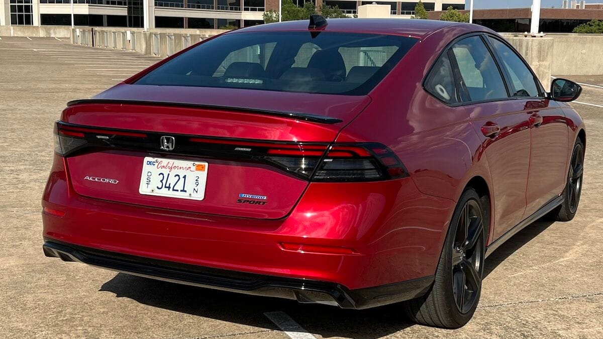 A Rear View Of The 2023 Honda Accord Hybrid Sport
