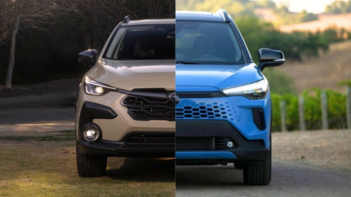 The Toyota Corolla Cross Hybrid and the Subaru Crosstrek Hybrid side by side