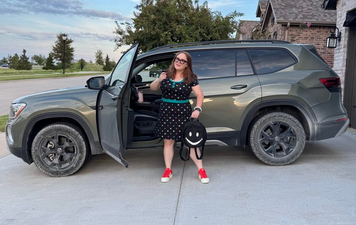Natalie Merola standing with the VW Atlas Peak Edition