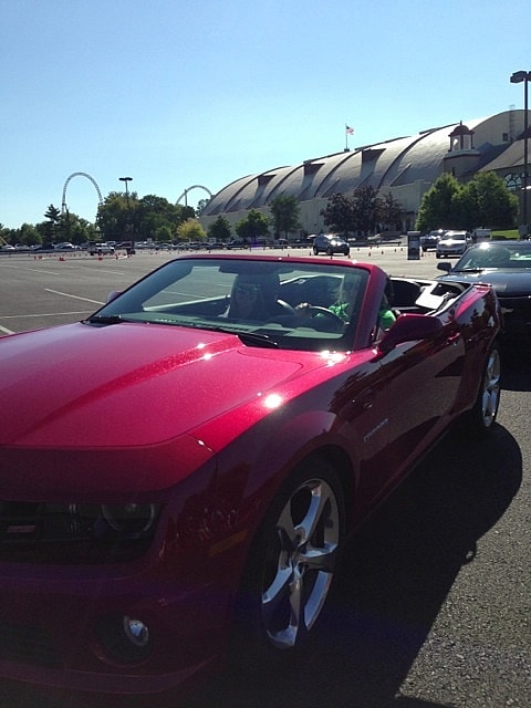 Camaros lined up for the Chevy Owner's Appreciation Day at Hershey Park