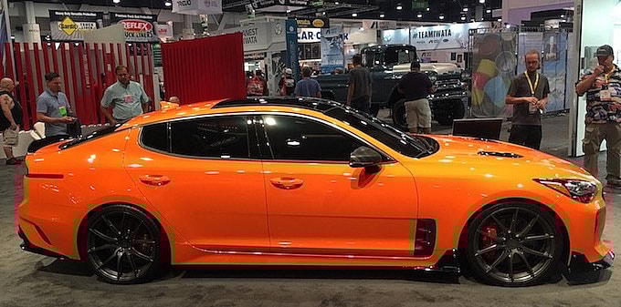 A Girls Guide to Cars | The Future of Cars Blossoms at the World’s Largest Car Parts Convention - Kia Stinger SEMA featured image