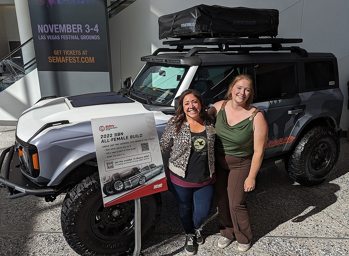 Annika Carter with Sara Morgan and the Female Build Bronco at the 2023 SEMA Show