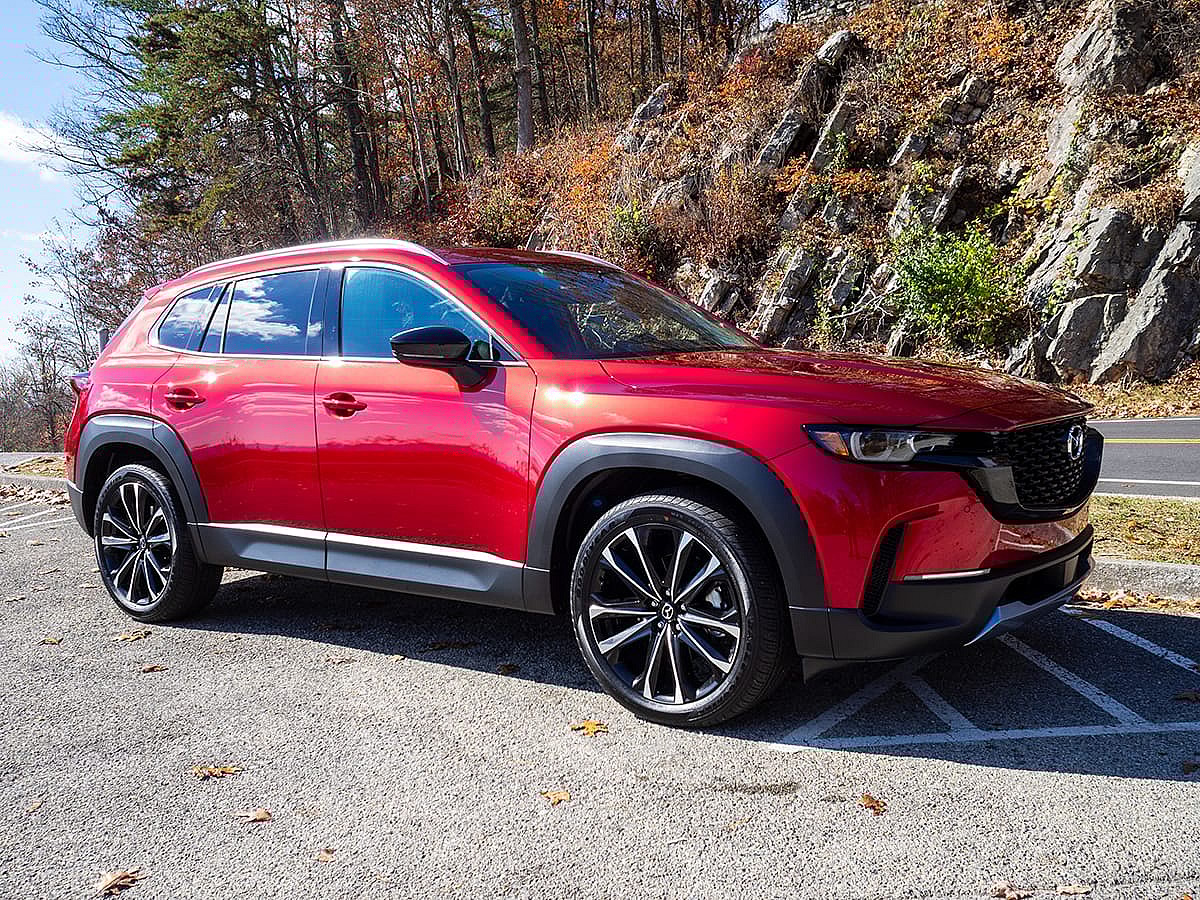 Navigating the Great Outdoors in the 2024 Mazda CX-50 12 Soul Red Crystal Metallic on the 2024 Mazda CX-50 is hard to photograph, but it is stunning in person. Photo: Cameron Aubernon