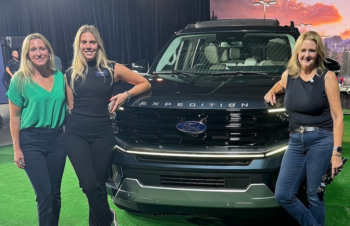 These Are the Best Family SUVs—and Worst—When You Need 7 Seats (or More!) 12 Gathering to check out the 2025 Ford Expedition Jana of Real Mom Car Tours, Sydney of The Car Mom and Scotty of A Girls Guide to Cars