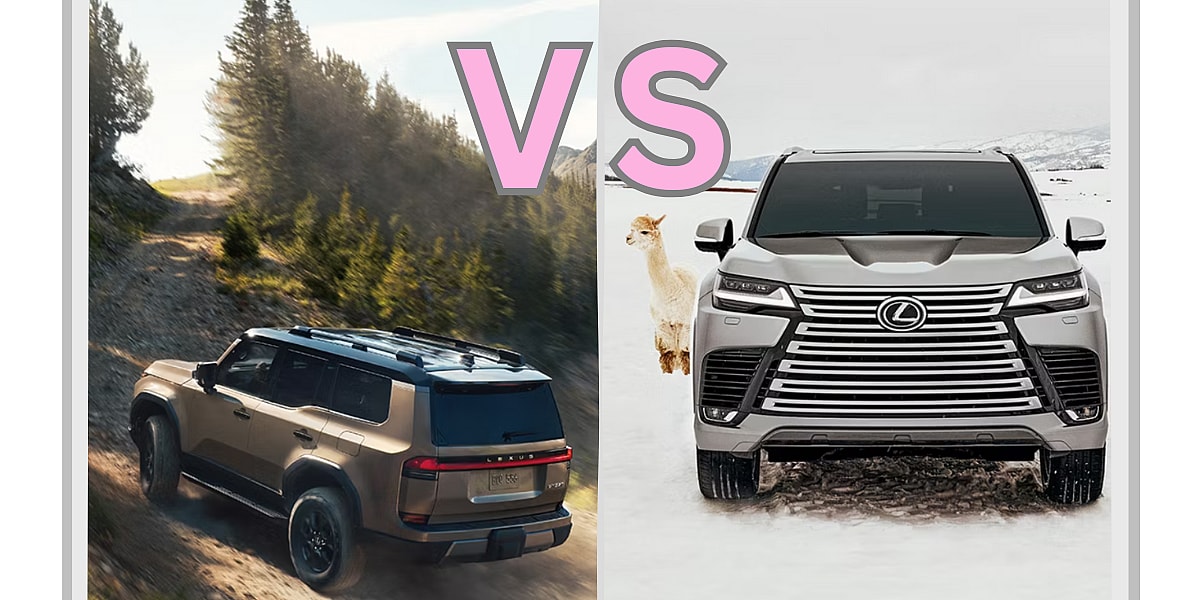 The Lexus GX 550 pictured on the left and a Lexus LX 600 on the right