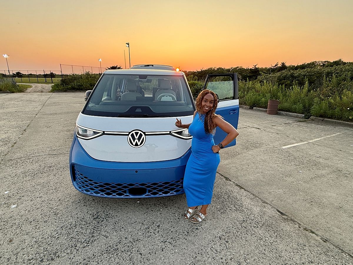 Kim standing with the 2025 VW ID. Buzz First Edition