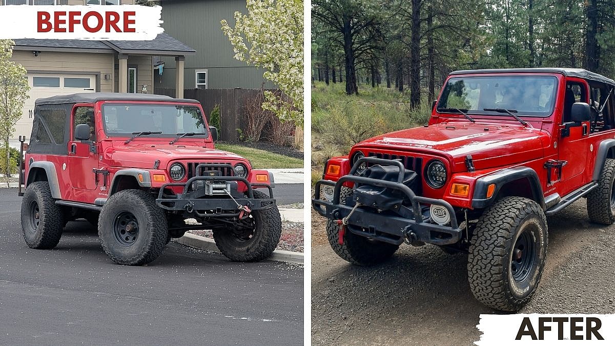 a before and after picture of my Jeep when I used Meguiar's products