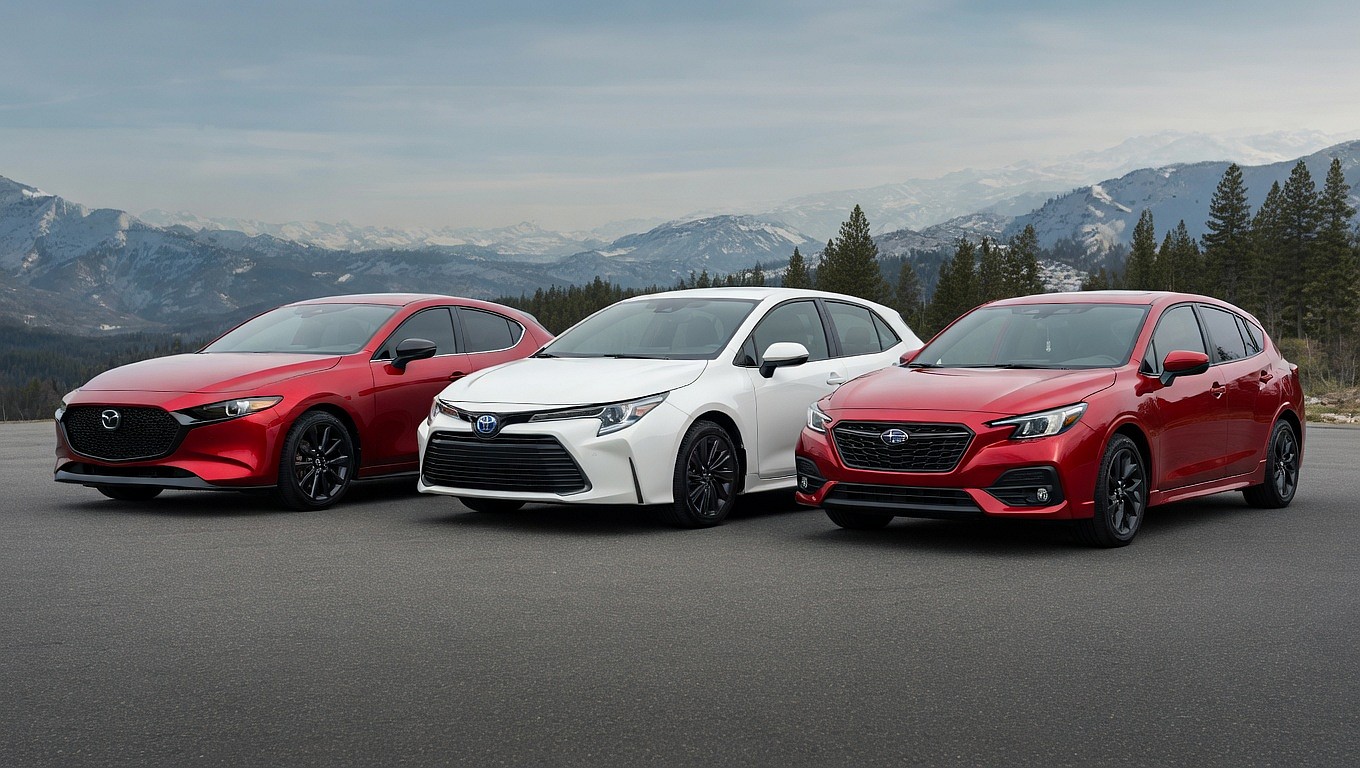 The Mazda3, Subaru Impreza, and Toyota Corolla together