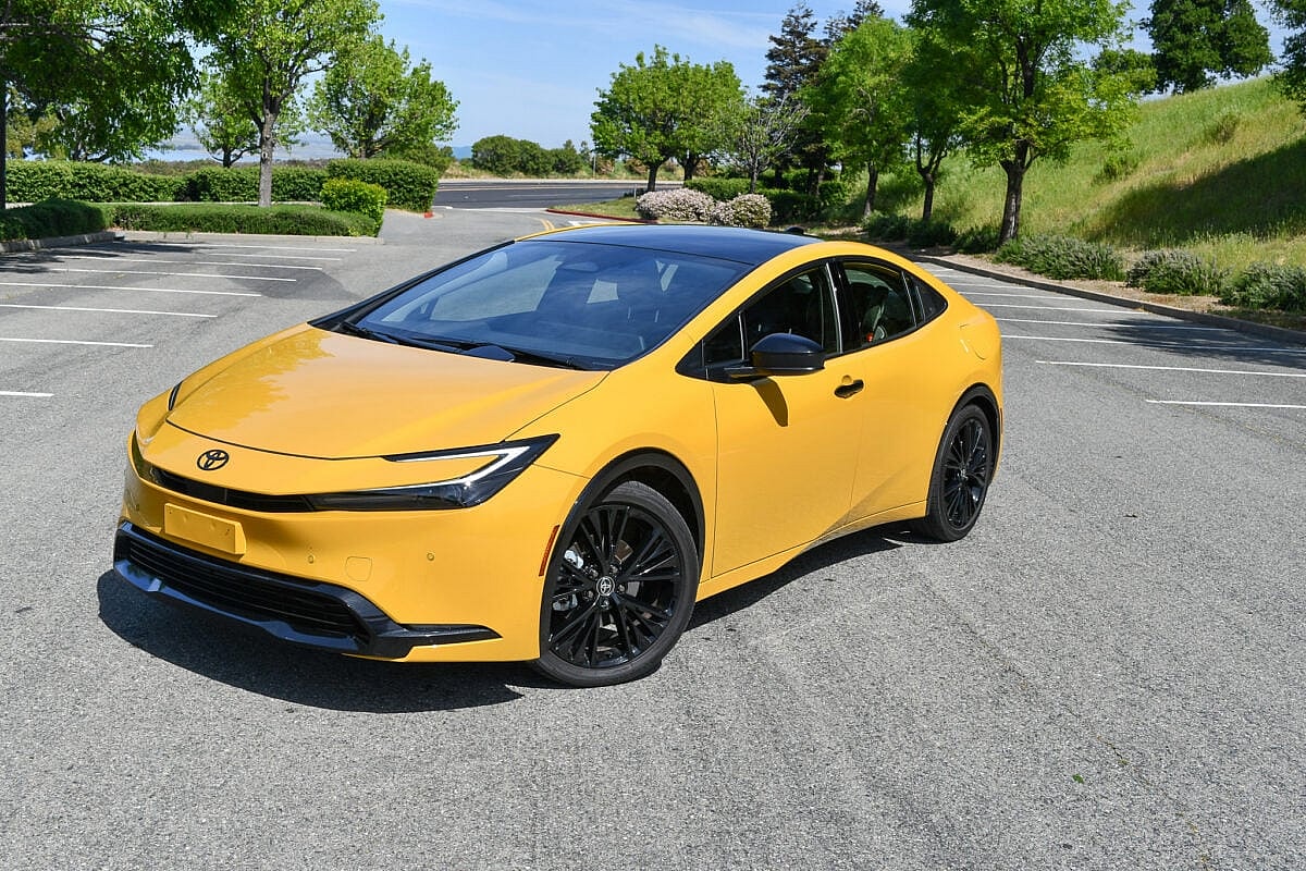 The front end of the 2026 Toyota Prius XSE Nightshade PHEV