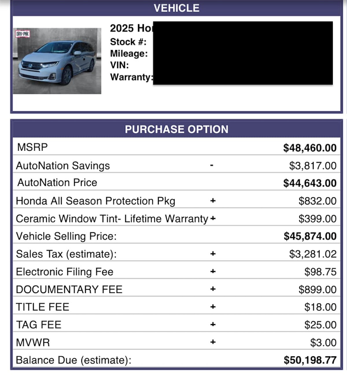 Out The Door Price Sheet