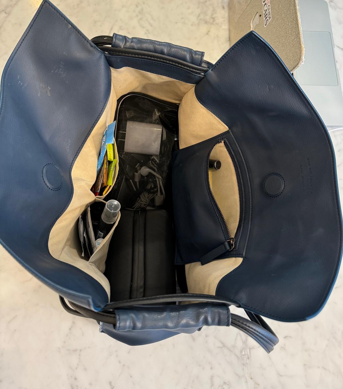 The Interior Of My Von Holzhausen Bag Filled With My Gear
