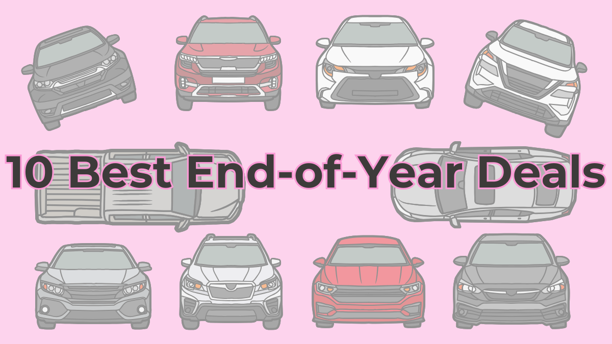 A graphic with 10 cars reading, "10 Best End of Year Deals
