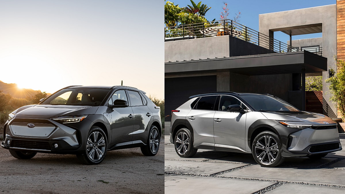 Don't Worry, Subie Newbie - We'll Help You Pick The Right Subaru For Your Next Adventure 14 The 2024 Subaru Solterra Next To A 2024 Toyota Bz4X