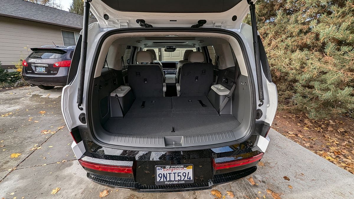 The Trunk Of The 2024 Hyundai Santa Fe Calligraphy Hybrid Model When The Third Row Is Folded Down