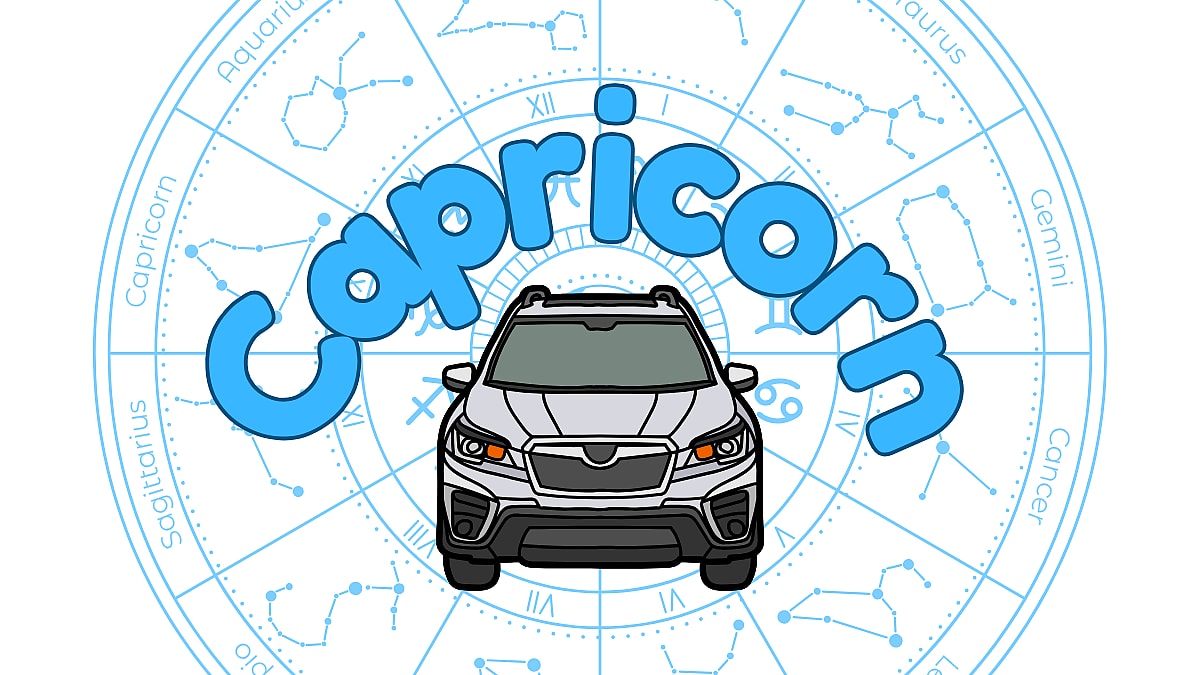The Word &Quot;Capricorn&Quot; Curved Over A Practical Sedan Astrology Sign