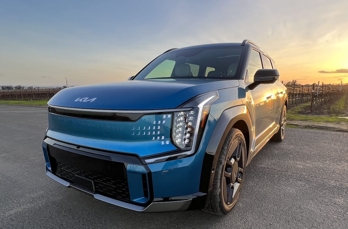 The front end of the Kia EV9 electric vehicle