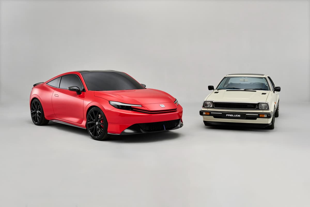 The All-New 2025 Honda Prelude Next To The First Generation Of The Prelude, First Introduced In 1978