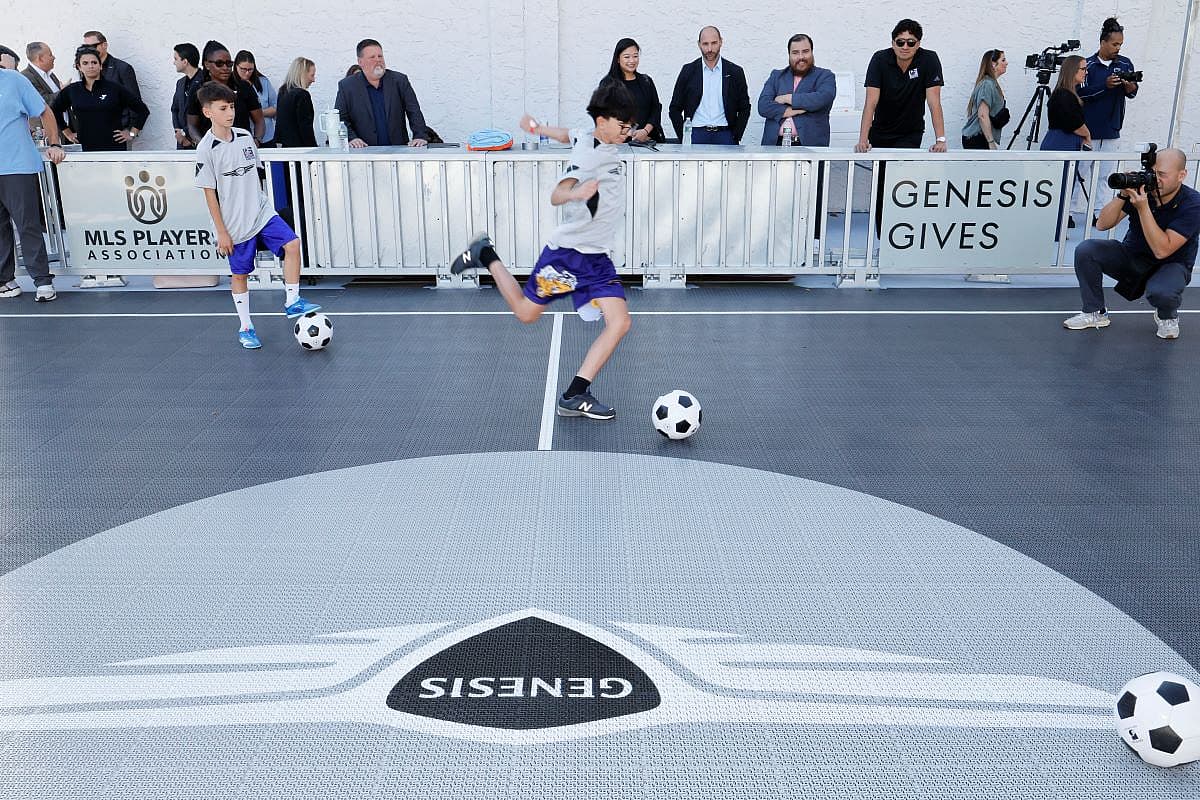 Young Athletes Excitedly Play Soccer On A New Mini-Pitch In Staten Island, Ny