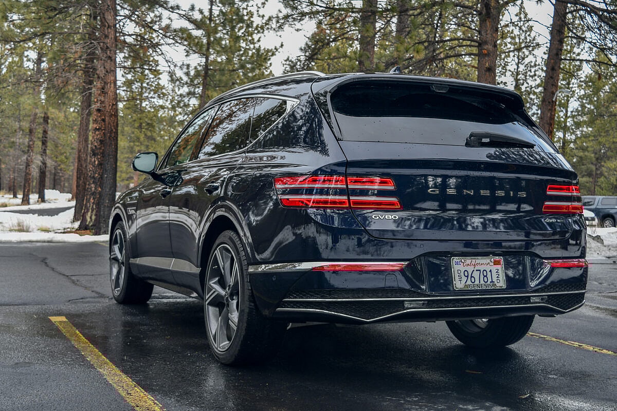 The Rear End Of A Capri Blue 2025 Genesis Gv80