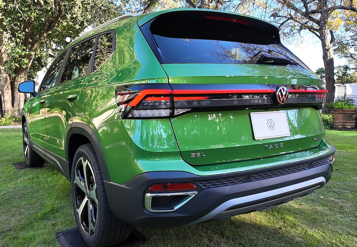 A Girls Guide To Cars | 2025 Vw Taos: Surprisingly Spacious And Tech-Forward—And Not Surprisingly, Fun To Drive - 2025 Vw Taos Back End Bright Moss Green Natalie Merola A Girls Guide To Cars