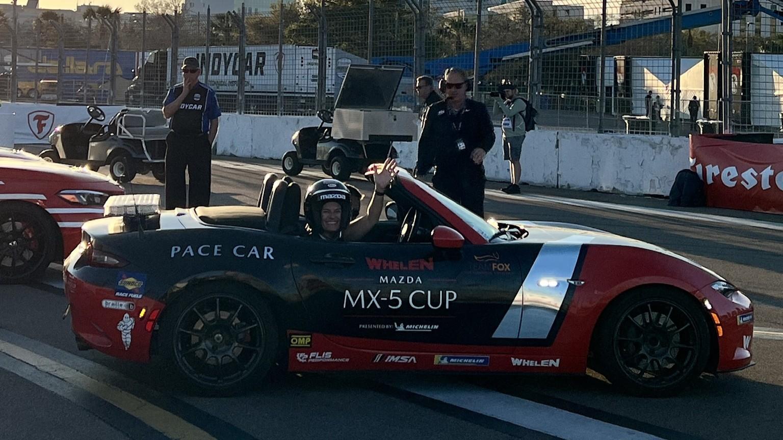 These Women, and the Mazda Miata MX-5, Are Changing the Face of Racing in 'First to the Finish' 2 Sara Lacey Behind The Wheel Of An Mx-5 Pacecar