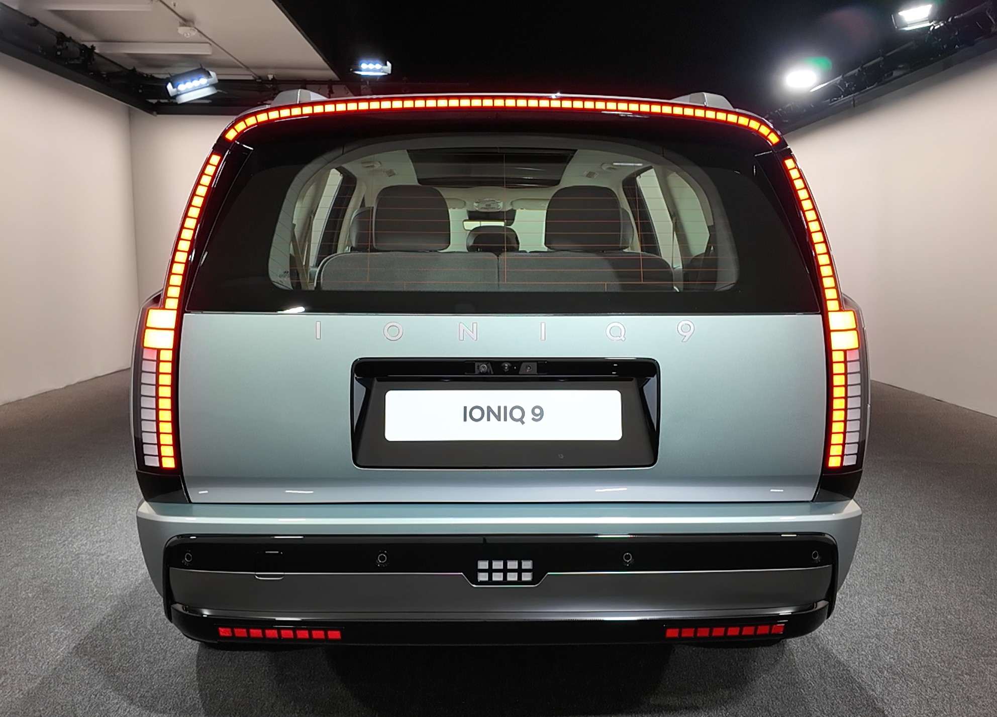 The Rear Of The 2025 Hyundai Ioniq 9 With The Brake Lights On