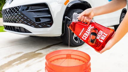 Pouring Mother'S Polish Ceramic Wash And Wax Into A Bucket Car Cleaning Hacks