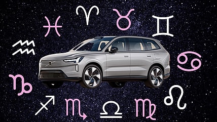 Best Cars According To Your Astrology Sign, Depicted By A Volvo Surrounded By The Astrology Signs