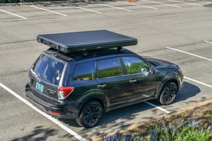 A Top-Down View Of A Rooftop Tent On Top Of My 2011 Subaru Forester
