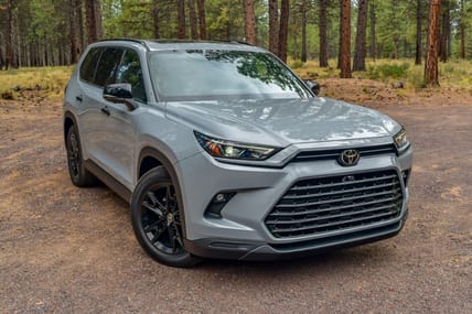 The Front Of The 2025 Toyota Grand Highlander Nightshade Hybrid