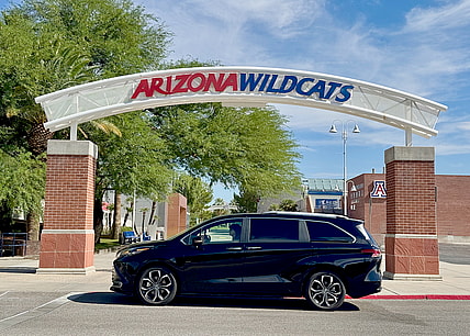 The 2025 Toyota Sienna Platinum Hybrid In Front Of The Arizona State University Campus
