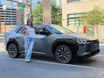 The 2026 Subaru Solterra is Here to Prove Off-Road Ready EVs Can Be Cool, Comfy, and Capable 10 Sara Lacey Standing Next To The 2026 Subaru Solterra