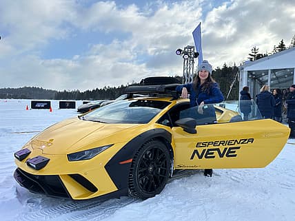 The Lamborghini 'Esperienza Neve' Proved Ice is No Match for Speed 7 Kristin Shaw Standing Next To A Lamborghini Before Hitting The Ice