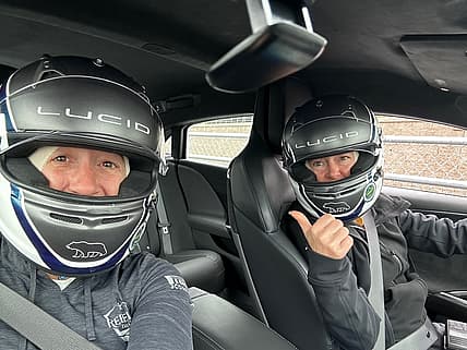 Jill Ciminillo (L) And Kristin Shaw (R) On The Track At Sonoma Raceway In The Lucid Air Sapphire