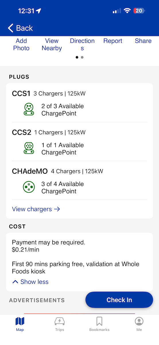 The Plugshare Ev Route Planner App Shows Charger Types And Fees At This Charge Station