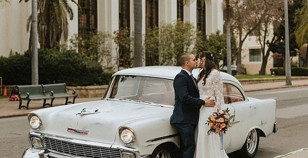 1956 Chevy Belair With Beautiful Couple Standing Beside It