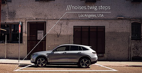 What3Words Is A Precise Location System Using, Well, Three Words 2 Image Of A 3 Square Meter Box Around A Car, And Three Words Indicating Location.