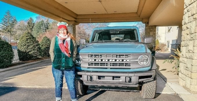 Woman Standing In Front Of Ford Bronco Black Diamond