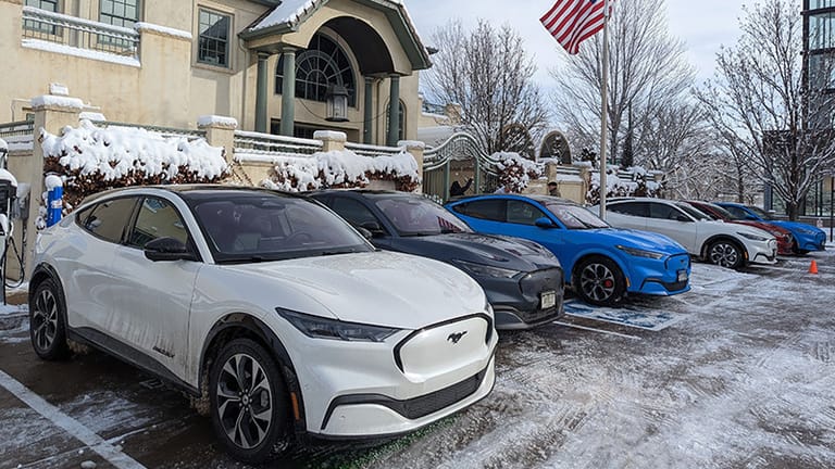These All-Electric Mustang Mach-E'S Cruised Through Icy Streets For A Winter Meetup! Photo: Liv Leigh