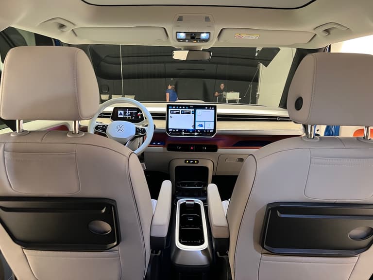 A View Of The Front Cabin In The Vw Id.buzz Those Trays On The Rear Of The Front Seats Wont Be In The Us Editions