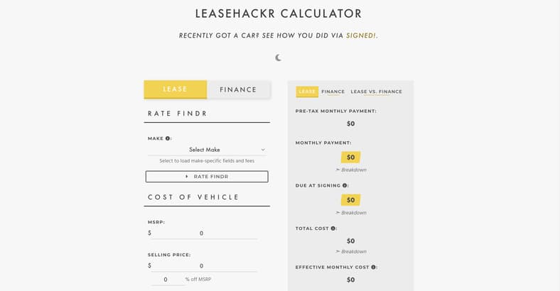 A Lease Payment Calculator On Leasehackr'S Website