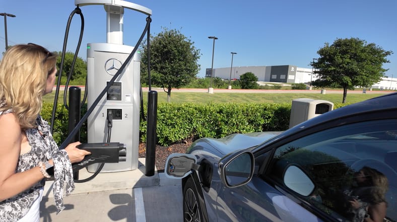 Plugging The Mustang Mach-E In At A Mercedes-Benz Branded Charger