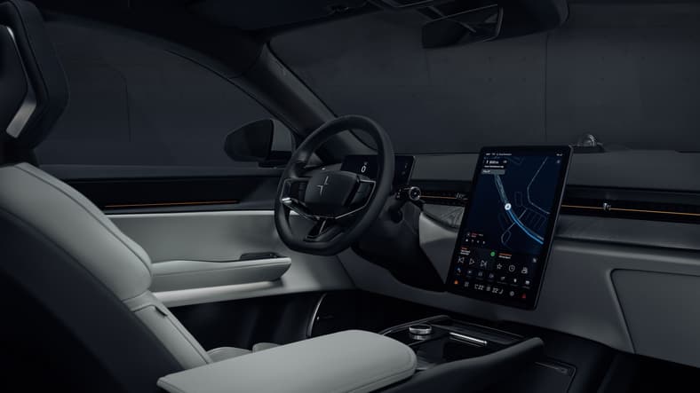 The Interior Of The 2025 Polestar 3, Showcasing The Screen And Large Windows