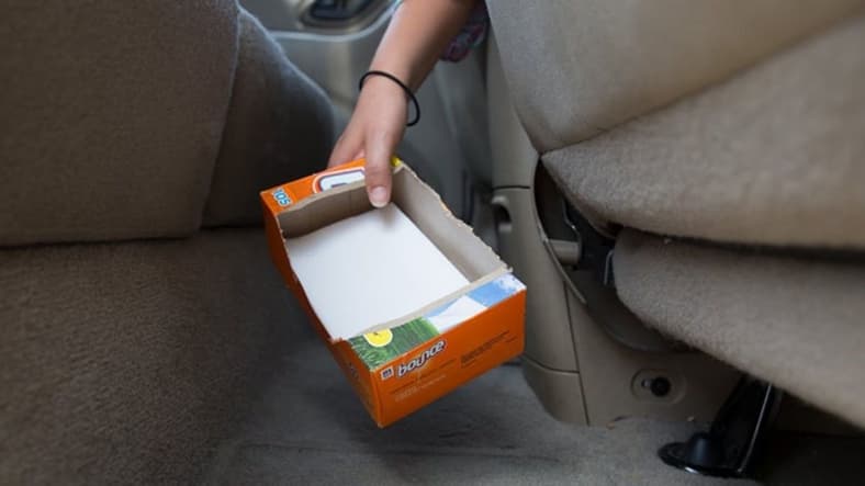 Dryer Sheets In The Back Of A Car To Keep The Car Smelling Fresh, And Cleaning Dead Bugs Or Tar